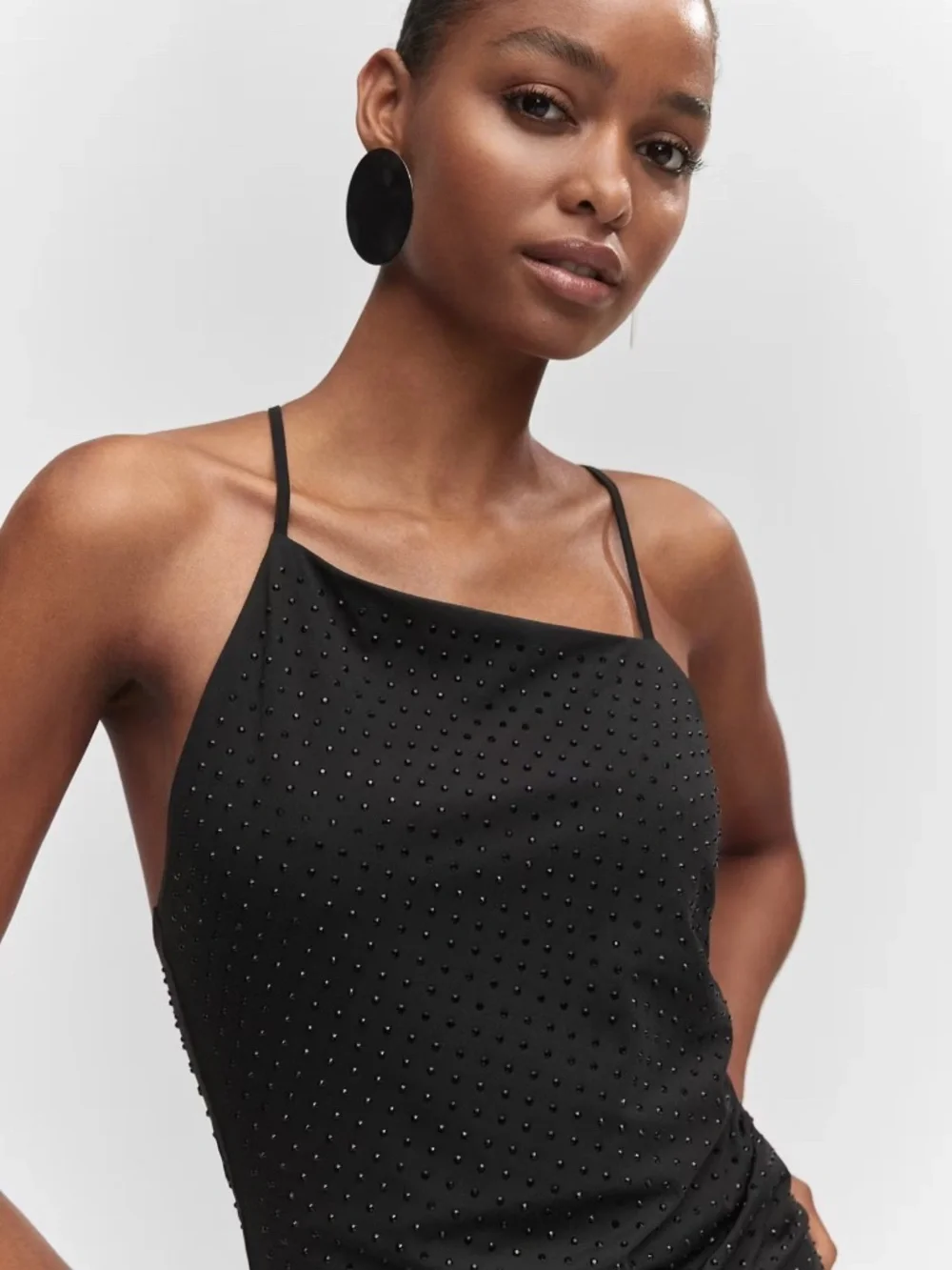 Mango Black Rhinestone Asymmetrical Mini Dress